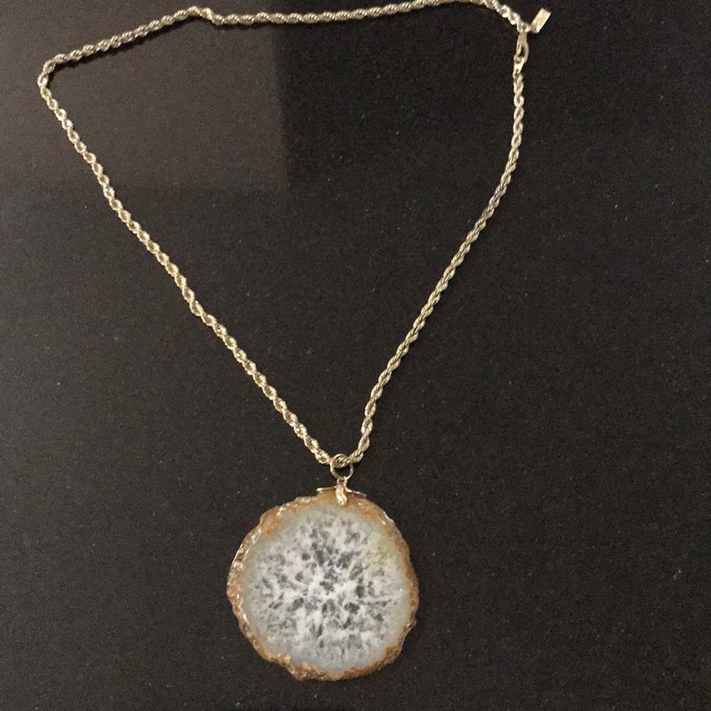 18K plated chain necklace with polished gem stone.